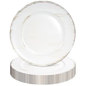 lot 1722 image: Tomeurperf 10Pcs Vintage White Charger Plates Bulk Wedding - 13 Premium Vintage White Chargers for Dinner Plates, Decorative Charger Plates for Events & Parties - Retail $30