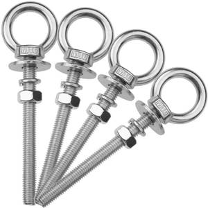 lot 1724 image: ZYUAROM 4 Pack M10 Stainless Steel Eye Bolts with Nuts, 38 x 4 Eye Bolts - Retail $18