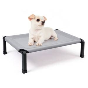 lot 1725 image: Heeyoo Elevated Dog Bed, Cooling Raised Pet Cot with Chew Proof Mesh Fabric and Steel Frame, Portable Dog Cot Bed with No-Slip Rubber Feet, 26 in - Retail $28