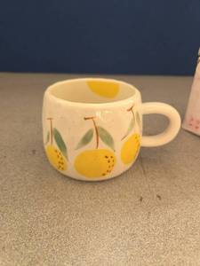 lot 1733 image: UPSYTIO Coffee Mug 12oz Summer Cute Ceramic Cup with Handpainted Fruit Pattern, Lemon Tea Cup Gift for Coffee Lover, Birthday Gift for Latte Milk - Retail $14