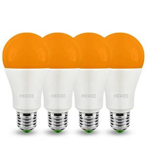 lot 1746 image: HEKEE Dusk to Dawn Light Bulbs A19 8W 900 Lumens, Outdoor Porch Lights, 60 Watt Equivalent, Amber LED Orange-Yellow Sensor Bulb, Security Bulb(Auto OnOff), E26 Screw Base(4 Pack) - Retail $17