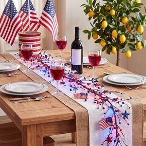 lot 1750 image: Wavyknot 2 Pcs 59 Inches Fourth of July Garland 250th Anniversary 4th of July Lights Red White Blue Patriotic Garland for Mantle Memorial Day Battery Operated Star Berry Lights Branches for Home Decor - Retail $40