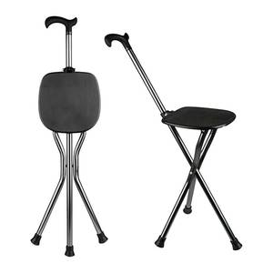 lot 1754 image: Hold 440 lbs Walking Cane Seat Folding Stick Height Adjustment 440 lbs Capacity Cane with Seat Tripod Stool Hiking Walking Massage Square Black - Retail $37