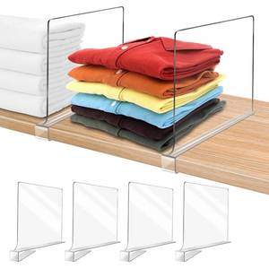 lot 1762 image: OMGelic Acrylic Shelf Dividers for Closet Organization 10PCS Closet Shelf Divider Closet Dividers for Shelves Shelf Organizer for Closet Shelf Organizer for Wood Closet Separator Clear - Retail $91