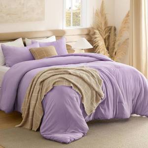 lot 1764 image: Bedsure Queen Comforter Set Prewashed Soft Bedding 3Pcs Lavendar 90x90 - Retail $1