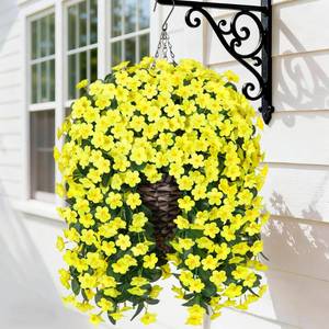 lot 1765 image: HyeFlora Artificial Fake Hanging Outdoor Flowers Plants Basket, Faux Silk Yellow Daisy Flowers UV Resistant Realistic Hanging Planter Orchid Vines for Outside Porch Patio Home Garden Yard Decoration - Retail $796