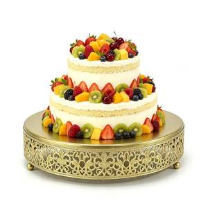 lot 1775 image: FEICTPOX 12 Inch Luxury Gold Cake Stand, Round Metal Dessert Display with Ornate Filigree Lace, Dual-Coated Premium Finish for Wedding, Anniversary & Elegant Home Decor - Retail $29