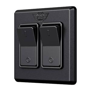 lot 1776 image: Leisure LED Modern Double SPST On-Off Switch with Bezel, 12-Volt, for RV, Trailer, Camper, with Label Sticker (Black) - Retail $10