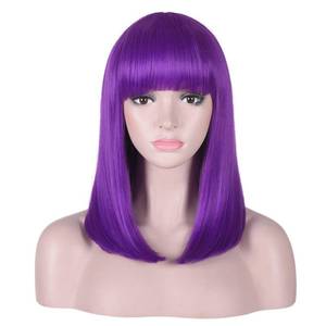 lot 1787 image: AMZCOS 15 Inch Short Straight Purple Bob Wig with Bangs  Natural Heat Resistant Synthetic Hair for Women Costume Wigs - Retail $20