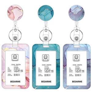 lot 1792 image: 3 Pack Marble Retractable Badge Holder Set with Vertical ID Holder - Retail $7