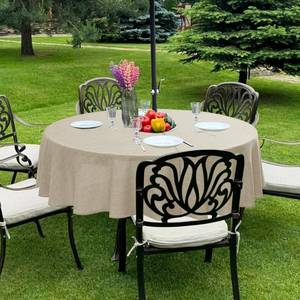 lot 1799 image: LUSHVIDA Outdoor Tablecloth with Umbrella Hole, Natural, 60 Inch Round - Retail $16