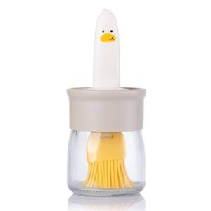 lot 1804 image: 6.8oz Oil Dispenser Bottle with Brush for Kitchen, Basting Bottle, Silicone Basting Brush, for Cooking BBQ Kitchen, White - Retail $8