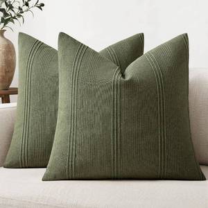lot 1815 image: MIULEE Decorative Striped Throw Pillow Covers 22x22 Inch Olive Green 2 Pack - Retail $23