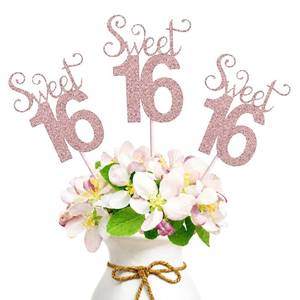 lot 1818 image: 10Pcs Rose Gold Glitter Sweet 16 Centerpiece Sticks - Retail $9