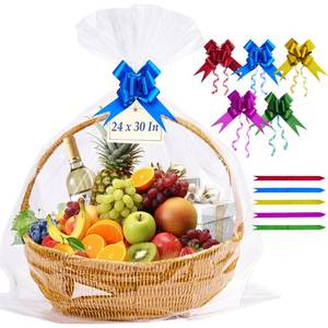 lot 1830 image: Homrelaxy 20 Pcs 24x30 Cellophane Bags for Gift Basket Wrap With Bows - Retail $8