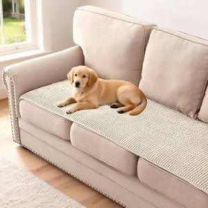 lot 1842 image: H.VERSAILTEX Plush Chenille Couch Cover for 3 Cushion Couch Anti Slip Washable Sofa Slipcovers Soft and Durable Furniture Protector for Dogs Cats Kids (27.5 x 82, Ivory) - Retail $34