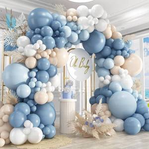lot 1853 image: Dusty Blue White Sand Balloon Arch Garland Kit,18 12 10 5 Inch Slate Fog Baby Blue Macaron Blue Sand White for Birthday Baby Shower Wedding Bridal Gender Reveal Decorations - Retail $20