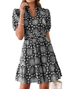 lot 1857 image: BerryGo Womens Summer Eyelet Embroidery Lace Boho Mini Dress Black Large - Retail $50