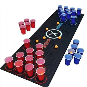 lot 1870 image: MRodouu Beer Pong Game Set, 150x50cm Anti-Slip Mat, Full Party Kit with 30 Cups (15 Red15 Blue) & 8 Ping Pong Balls for Party Dorm Outdoor - Retail $18