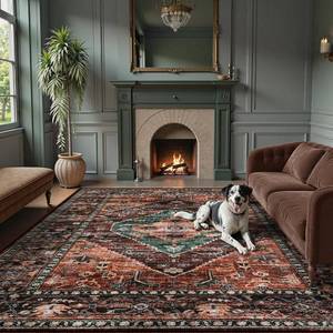 lot 131533 image: Retails for $160 Lahome Area Rugs 9x12 Living Room - Non-Slip Ultra-Thin Washable Large Carpet, Non-Shedding Oriental Vintage Distressed Carpet Rug for Dining Room Bedroom Office Adelyn