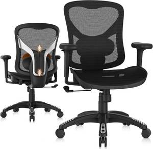 lot 142353 image: Retails for $240 GABRYLLY Ergonomic Office Chair, Mesh Computer Desk Chair with BIFMA 5.1 Certified, Adjustable Lumbar Support, 3D Arms, Durable Commercial Task Chair with 3-Stage Tilt for Company, Home, Bulk,Work