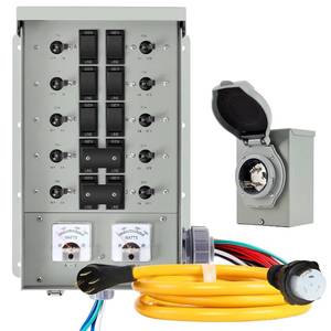 lot 231643 image: Retails for $380 50 Amp Generator Transfer Switch Kit,10-Circuits,12000W, Indoor&Outdoor,NEMA 3R, Include 10 Foot Cord and 50 Amps Inlet Box, Easy to Install,5 Years Warrnaty