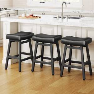 lot 231680 image: Retails for $180 Raynesys 24 Inche Bonded Leather Counter Height Bar Stools Set of 3 Curved