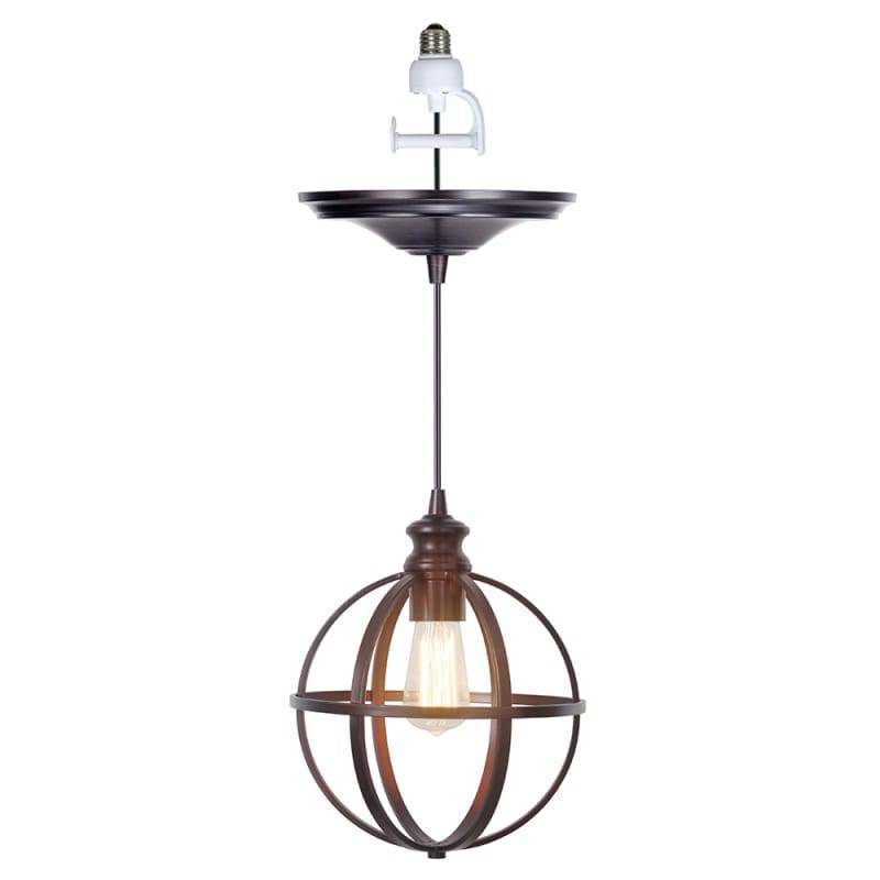 lot 18438 image: Instant Pendant Recessed Light Conversion Kit Brushed Bronze Globe Cage Shade - Retail $276
