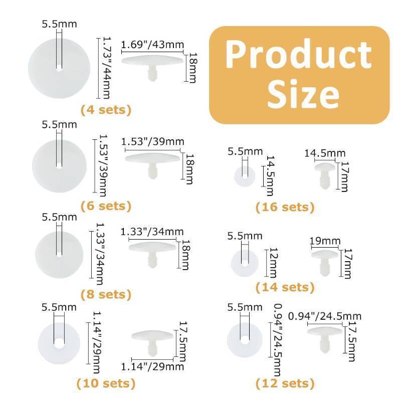 lot 28913 image: 70 Sets 7 Sizes Doll Joints Safety Joints Plastic Movable Joints Animal Joints Body Joints with Washers Limbs and Head Joints for Soft Stuffed Amigurumi Crochet Making - Retail $14