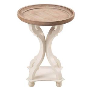 lot 59803 image: Farmhouse 25 in. Natural Brown Wood Tray Top Round End Table with Crossed Legs (18.9 in. W x 18.9 in. D x 25 in. H) - Retail $150
