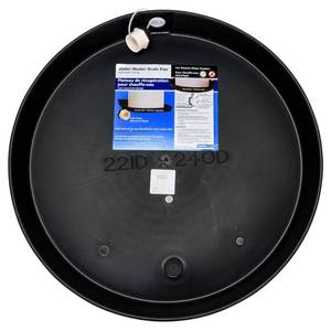 lot 59813 image: Camco 22 Inch ID Plastic Drain Pan  Drip Tray w PVC Fitting for Electric Water Heater - Retail $30
