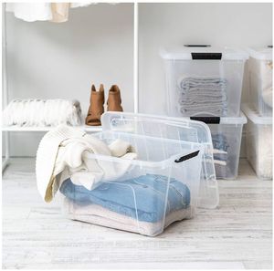 lot 59814 image: 2-Pack 40 Quart Storage Bins with 4 Lids, ClearTransparent. - Retail $35