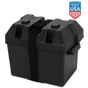 lot 59815 image: Camco RV Standard Battery Box  Durable Woven Hold-Down Strap - Retail $35