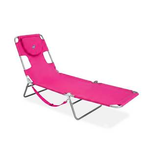 lot 59827 image: Ostrich The Original Chaise Beach Lounge Chair  Folding and Reclining Outdoor Lounger  Pink - Retail $88