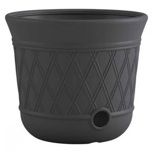 lot 59828 image: Suncast Lattice Hose Pot  Decorative Resin Garden Hose Storage  Peppercorn Gray - Retail $34