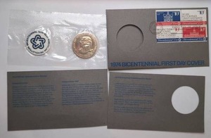 lot 405 image: 1974 Bicentennial First Day Cover with Coin and Medal