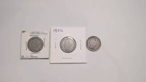 lot 522 image: Liberty Head Nickel 1883 No Cents 1900 1907 3-Coin Collection