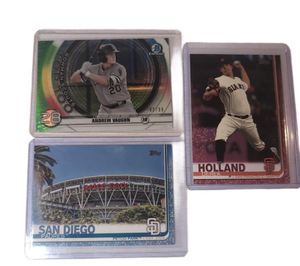 lot 1057 image: 3-Card Baseball Lot Bowman Chrome Vaughn, Topps Holland, San Diego Padres Stadium Numbered Serial Cards