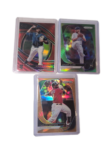 lot 1059 image: Panini Prizm Baseball Cards 3-Card Lot Ronald Bolanos Logan Allen Carlos Santana Prizm and Select Low Numbered