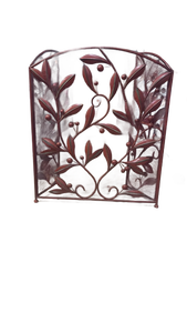 lot 52469 image: Red Metal Fireplace Screen with Leaf and Berry Design