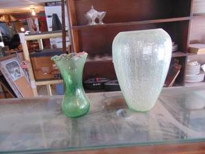 lot 3497 image: Pair of Vases - Green and pink