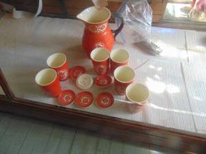 lot 3502 image: Tomato ware tea set incomplete 