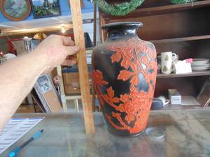 lot 3510 image: Large Orange Black - Asian themed Vase