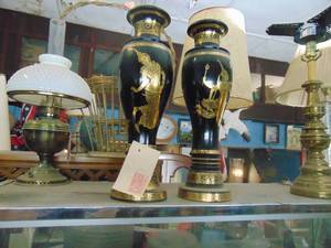 lot 3547 image: Pair of Black Lacquered Vases