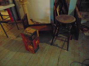 lot 3943 image: Outdoor Light Fixture and Wooden Stool