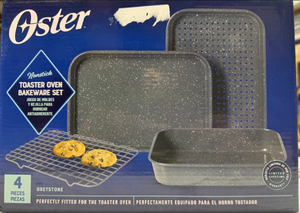 lot 1005 image: Oster Greystone 4-Pc Nonstick Carbon Steel Toaster Oven Bakeware Set Speckled Gray&nbsp