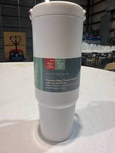 lot 1007 image: Gibson Home Marina 29-Oz Stainless Steel Insulated Tumbler with Handle &amp Straw - White&nbsp