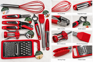 lot 1014 image: Kitchen Sense 8-Pc Assorted Kitchen Tool &amp Gadget Set- Red &amp Stainless Steel