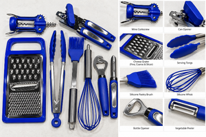 lot 1019 image: Kitchen Sense 8-Pc Assorted Kitchen Tool &amp Gadget Set - Blue &amp Stainless Steel