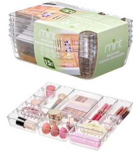lot 1028 image: Mint Home 15-Pc Multi-Size Clear Drawer Organizer Set